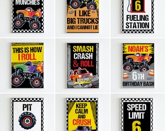 Monster Truck Party Signs Printable Pack/ Monster Jam Party Decoration Signs/ Monster Jam Truck Party Poster Editable Printable