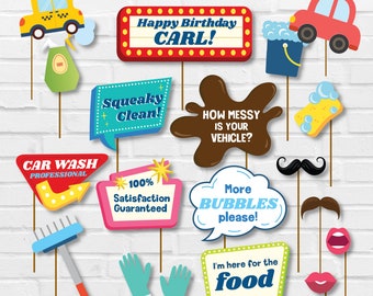 Car Wash Party Photo Booth Props Editable Printable/ Car Wash Photo Props Printable