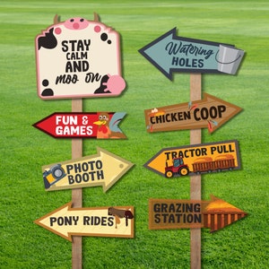 Old MacDonald Farm Party Directional Signs/ Animal Farm Barnyard Birthday Party Decorations Party Signs
