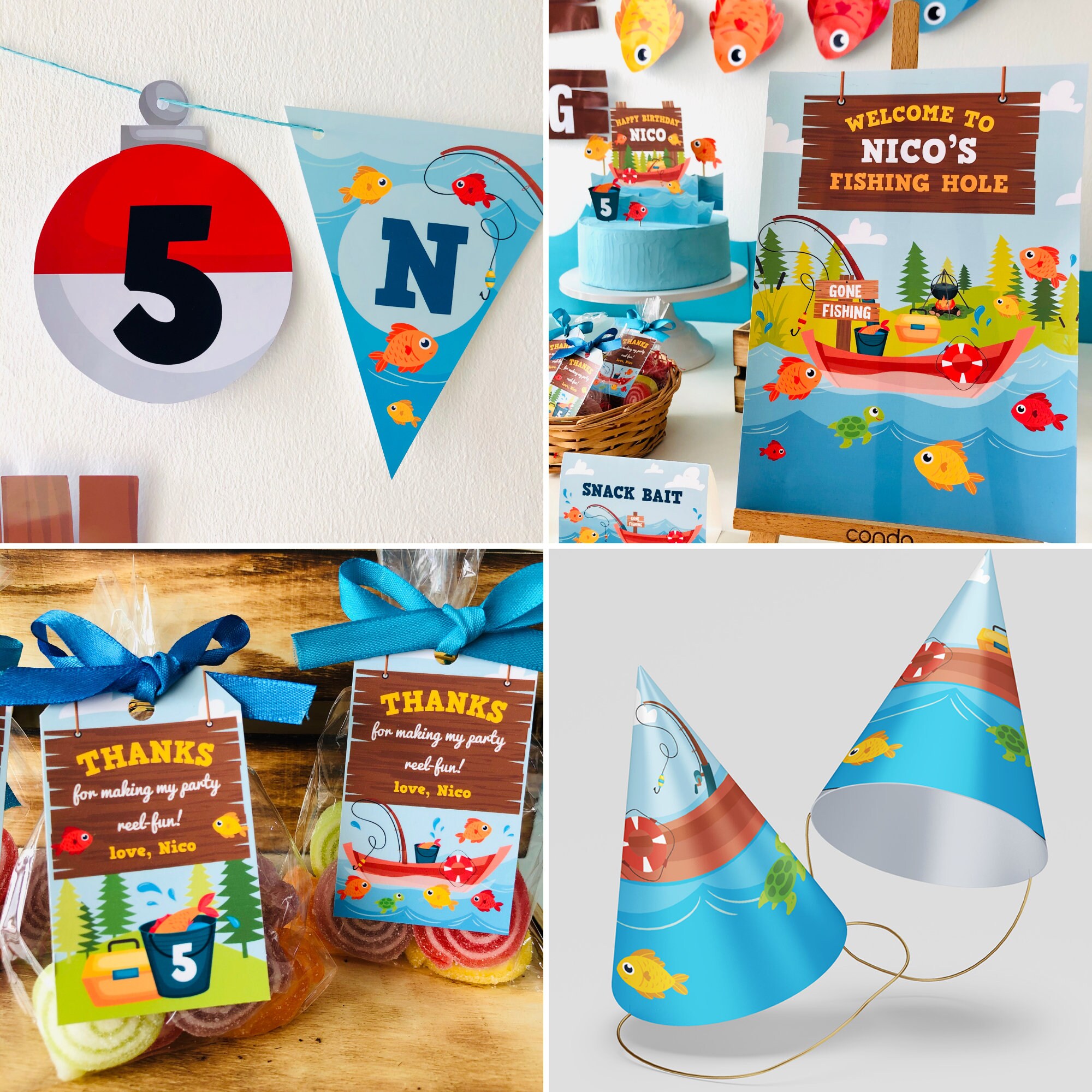 Fishing Party Decorations Printables Editable / Gone Fishing Birthday Party  Printable Editable Kit 