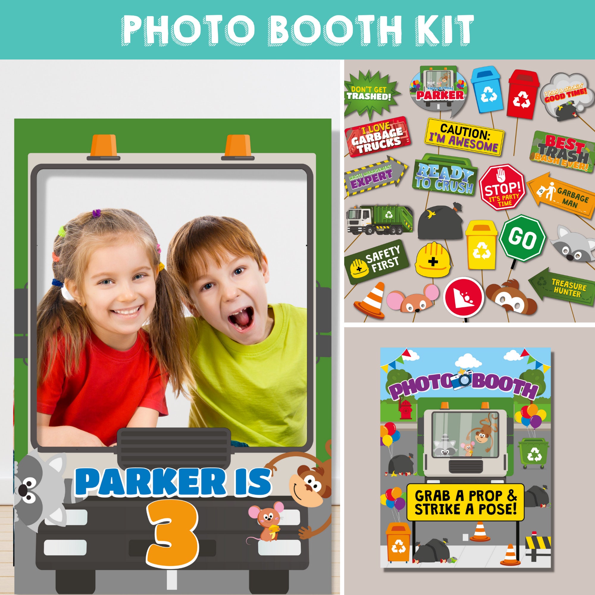 Garbage Truck Photo Booth Props Kit Trash Bash Photo Booth Etsy 日本