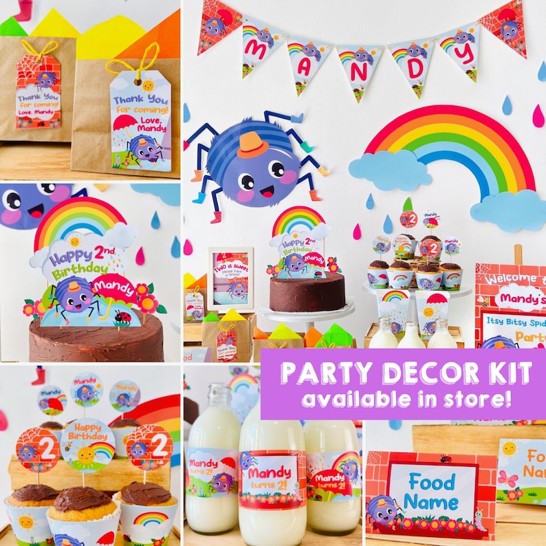 Itsy Bitsy Spider Party Decorations Printable/ Incy Wincy Spider First Birthday Party Decorations Printable