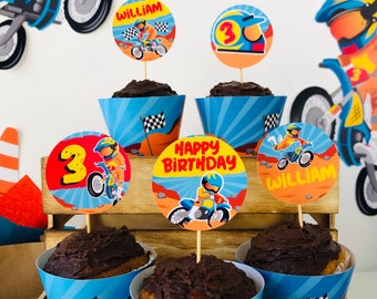 Decorazioni per cupcake a tema moto da cross, tema motocross personalizzabile (stampabile)