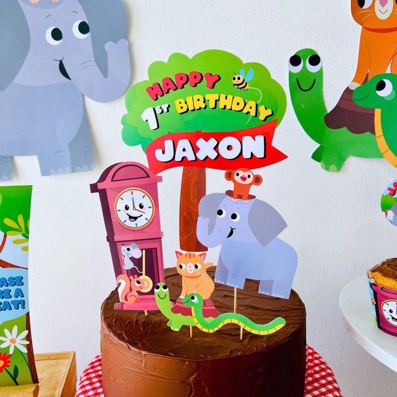 Hickory Dickory Dock Birthday Cake Topper | Nursery Rhymes Party Cake Decor | Mouse went up the Clock Party Decor | First Birthday | Party Food Table Decoration, Dessert Cupcake Toppers