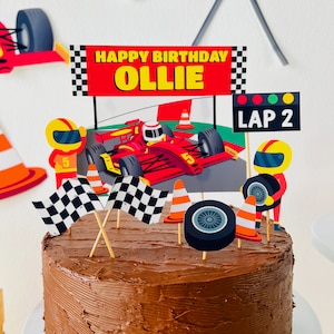 Car Racing Birthday Cake Topper Editable Printable/ Race Car Party Cake Topper/ Go Kart F1 Grand Prix Party Decorations Printable