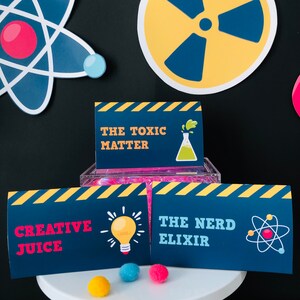 Etiquetas de alimentos de ciencia para niñas Imprimibles de fiesta editables / Tarjetas de tienda de alimentos de fiesta de científicos imprimibles
