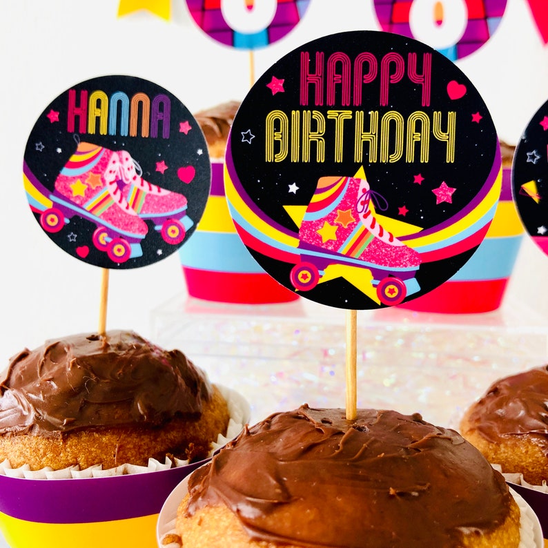 Roller Skating Party Cupcake Toppers