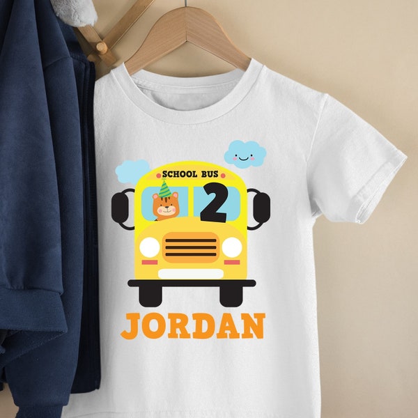 Roues sur la conception de chemise d'anniversaire de bus / Conception de tenue de fête d'anniversaire de bus scolaire jaune (pour votre propre impression)