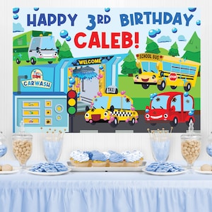 Car Wash Transportation Birthday Backdrop/ Carls Car Wash Party Backdrop/ Big Trucks Backdrop Party Printable