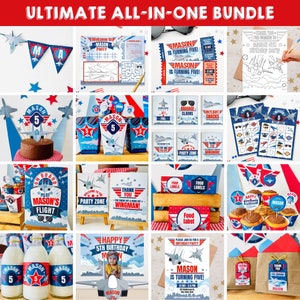 Top One Birthday Party ULTIMATE BUNDLE | Fighter Jet Plane Party Decor, Fighter Pilot Birthday, Backdrop, Games, Photo Props, Party Favors