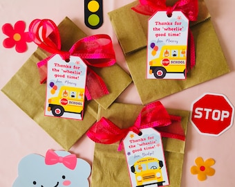 Wheels on the Bus Girl Gift Tags/ Wheels on the Bus Gift Labels/ Gift Card Editable Party Printables
