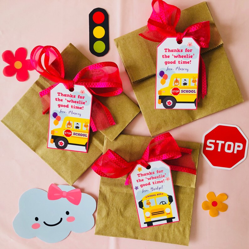 Wheels on the Bus Party Gift Tags Yellow School Bus Party Favors