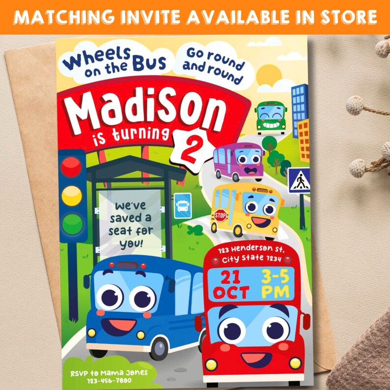Wheels on the Bus Birthday EDITABLE Ticket Invitation/ Bus Themed Party Invite/ School Bus Birthday Party Invitation/ Bus Ticket