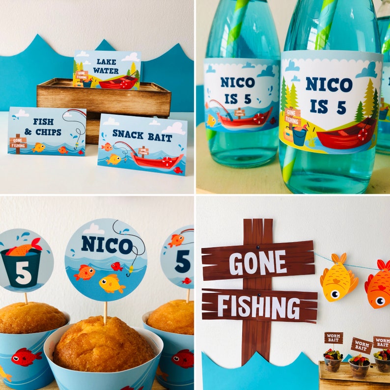 Fishing Party Decorations Printables Editable / Gone Fishing - Etsy