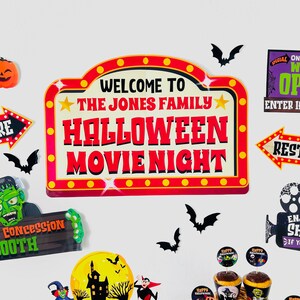Halloween Movie Night Backdrop Movie Title Board/ Halloween Movie Concession Party Decorations