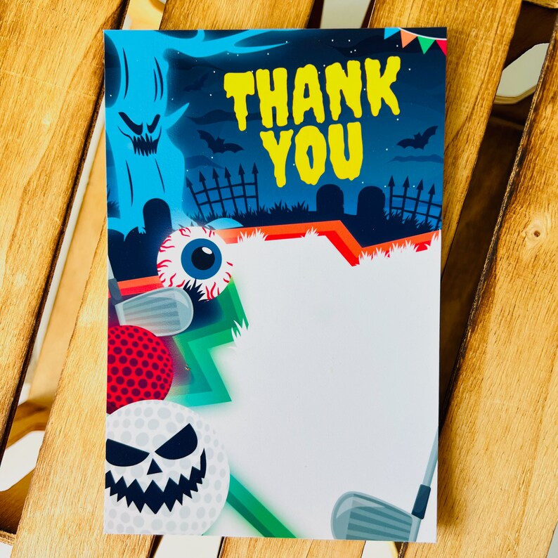 Monster Mini Golf Party Thank You Card/ Halloween Monster Golf Party Favors Card
