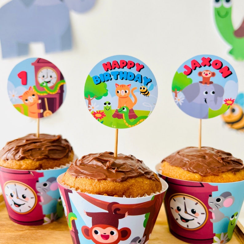 Hickory Dickory Dock Party Cupcake Toppers | Nursery Rhymes Party Food Dessert Topper | Mouse went up the Clock Party Decor | First Birthday Party Food Table Decor | Dessert Toppers