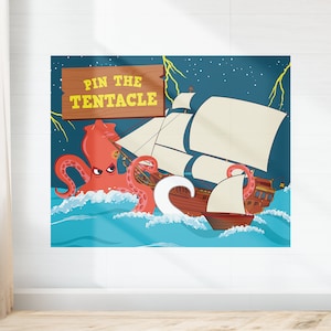 Kraken Party Game Pin the Tentacle Game Printables/ Octopus Birthday Party Game stampabile