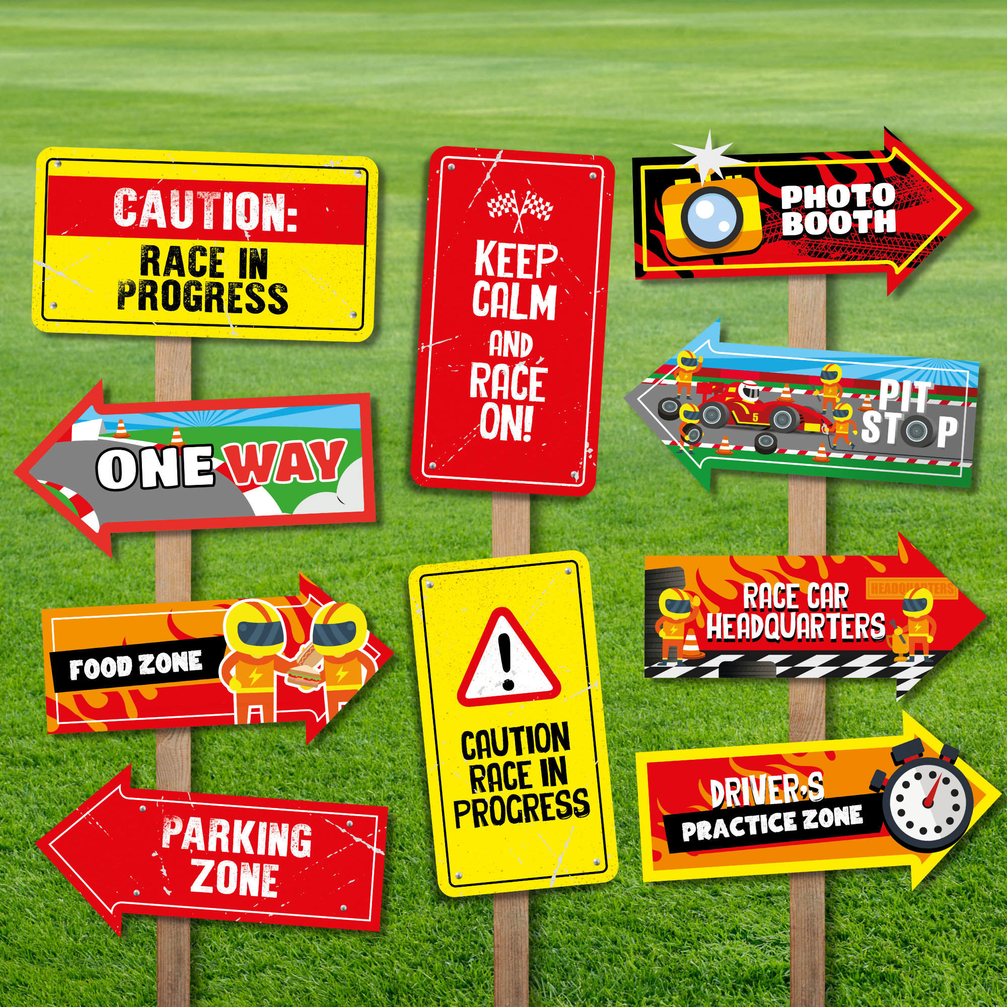 Warning Labels Racing Race Car Party Directional Signs, Editable Printables (digital Download ...