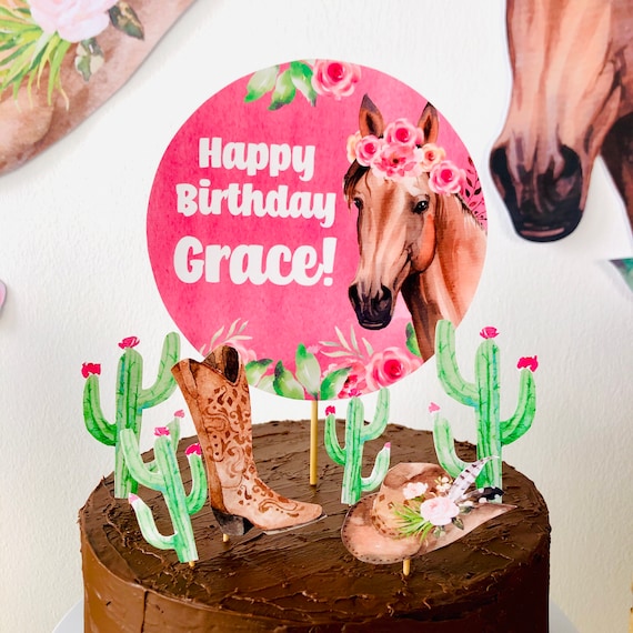 Horse Cake Topper/ Cowgirl Birthday Cake Topper/ Girl Pony Cake Topper ...