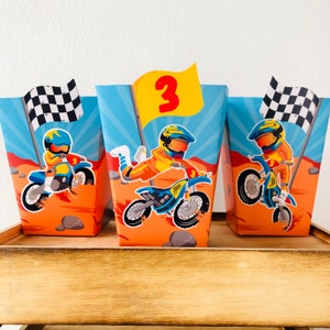 Cajas de favores de fiesta de Dirt Bike/ Caja de bocadillos de Motocross/ Decoraciones de fiesta de caja de palomitas de maíz de moto imprimibles