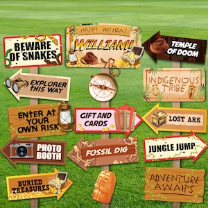 Indiana Jones Directional Party Signs/ Adventure Explorer Birthday Party Signs/ Party Decorations Editable Printable