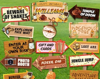 Indiana Jones Directional Party Signs/ Adventure Explorer Birthday Party Signs/ Party Decorations Editable Printable