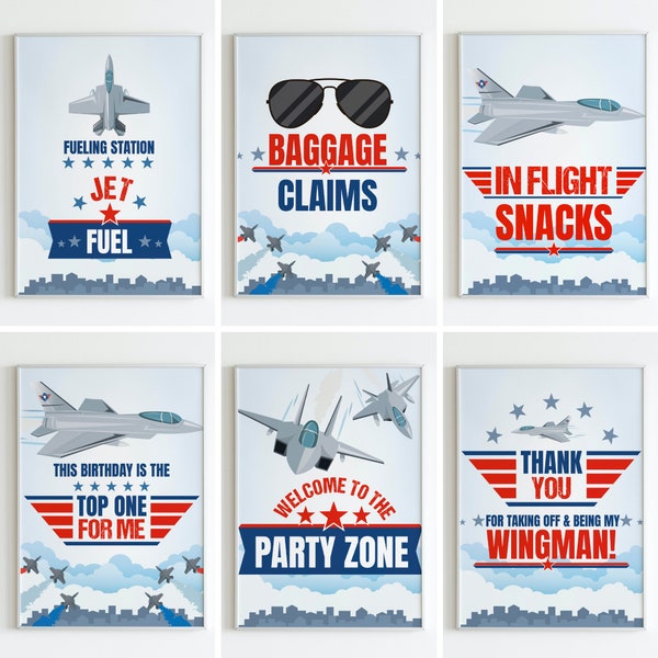 Fighter Pilot Party Decorations Posters Bundle EDITABLE Printable | Military Jet Party, Air Force, Aeroplane Flight Party Signs