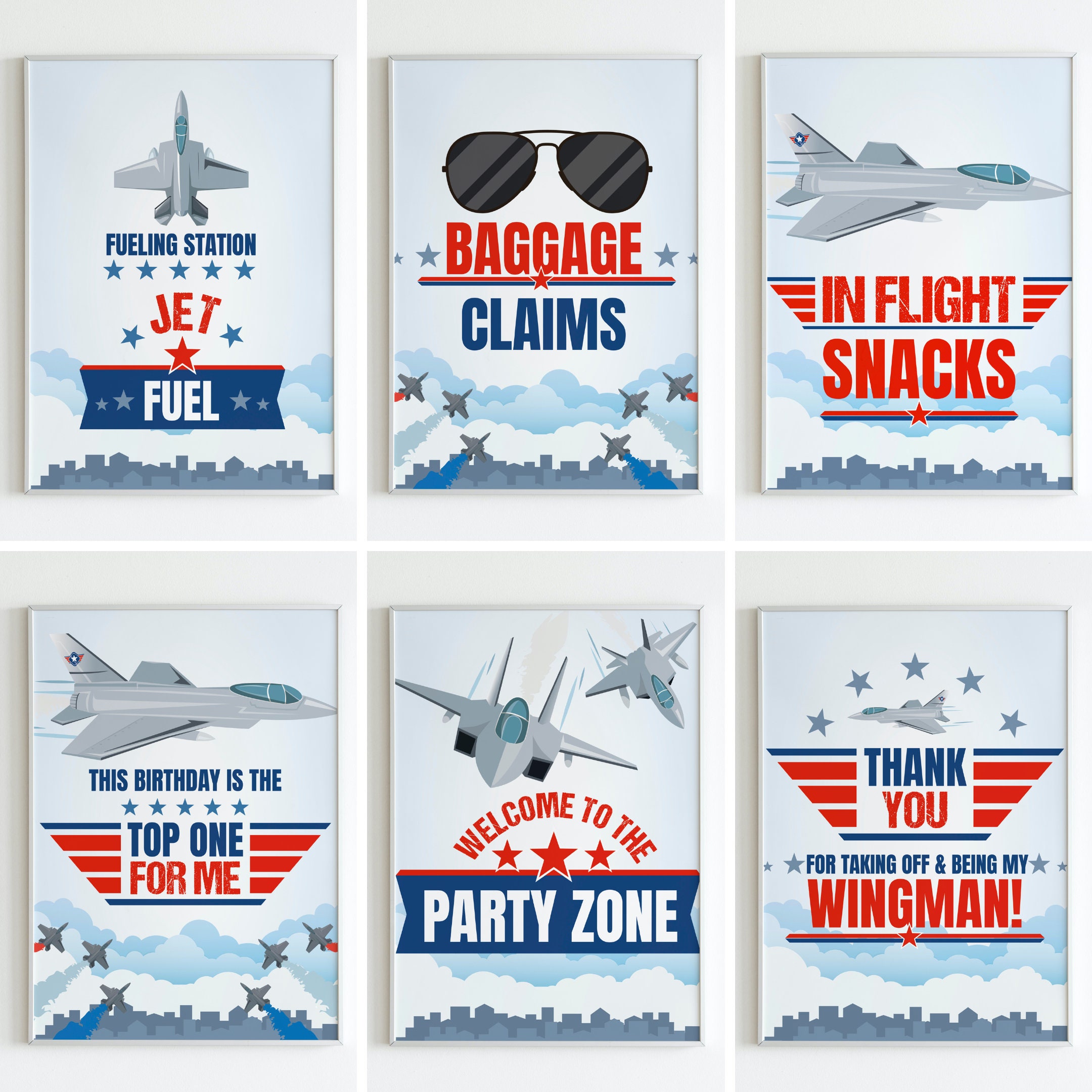 Fighter Pilot Party Decorations Posters Bundle EDITABLE Printable | Military Jet Party, Air Force, Aeroplane Flight Party Signs