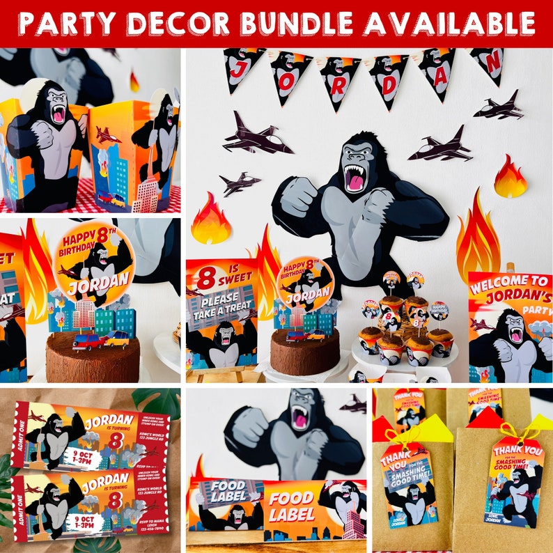 King Kong Party, Planet of the Apes Birthday Party, Black Gorilla Party, Jungle Birthday Bash, Chimpanzee Party Activity, Entertainment, Skull Island Games