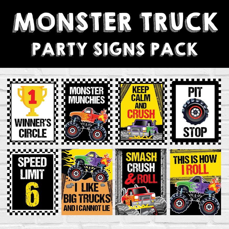 Monster Truck Party Signs Printable Pack/ Monster Jam Party Etsy Hong