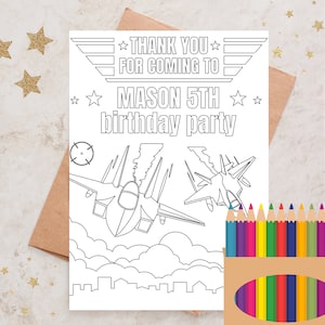 Top One Birthday Coloring Page EDITABLE Printable | Kids Coloring Activity Sheet, Placemat, Party Favor | Fighter Jet Plane Party Favor