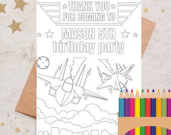 Top One Birthday Coloring Page EDITABLE Printable | Kids Coloring Activity Sheet, Placemat, Party Favor | Fighter Jet Plane Party Favor