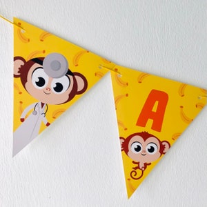 5匹の小さな猿の誕生日パーティーバナー/ベッドの上でジャンプする5匹の小さな猿の誕生日バナー編集可能なパーティー印刷可能