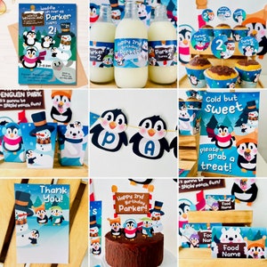 Penguin Party Decorations/ Penguin Winter Wonderland Christmas Birthday Party Decor Kit Printable