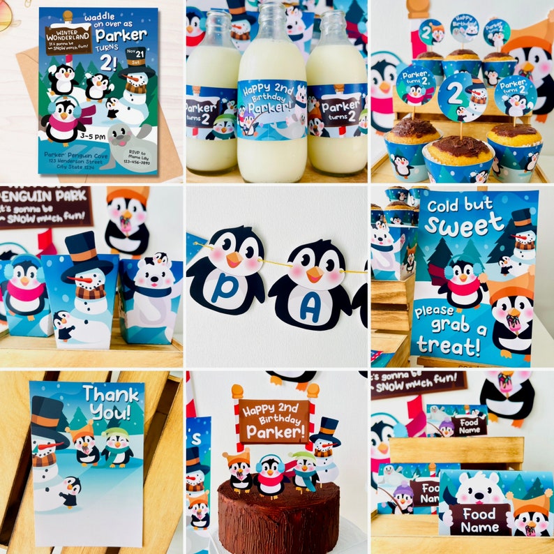 Penguin Party Decorations/ Penguin Winter Wonderland Christmas Birthday Party Decor Kit Printable