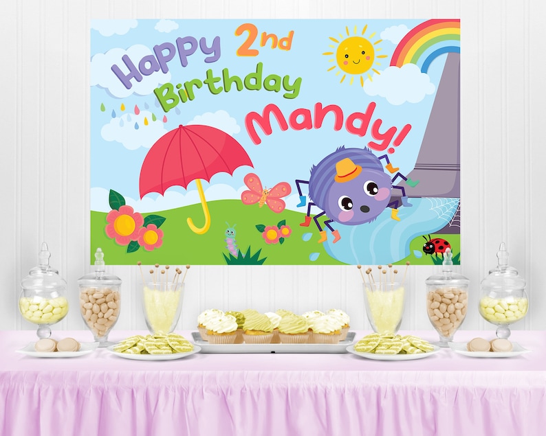 Itsy Bitsy Spider Party Backdrop/ Incy Wincy Spider Birthday Banner Party Decor Backdrop