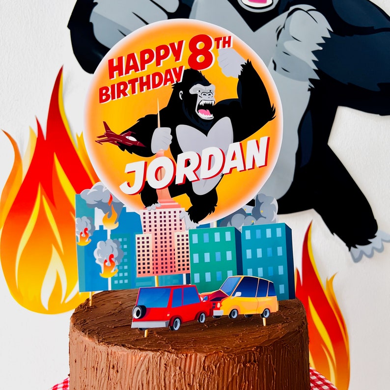 King Kong Party, Planet of the Apes Party, Kong Skull Island Party, Legend of Tarzan, Rampage Movie Party, Black Gorilla Themed Birthday Party Decorations, Kingdom of the Apes | King Kong Birthday Cake, Planet of Apes Cake Topper