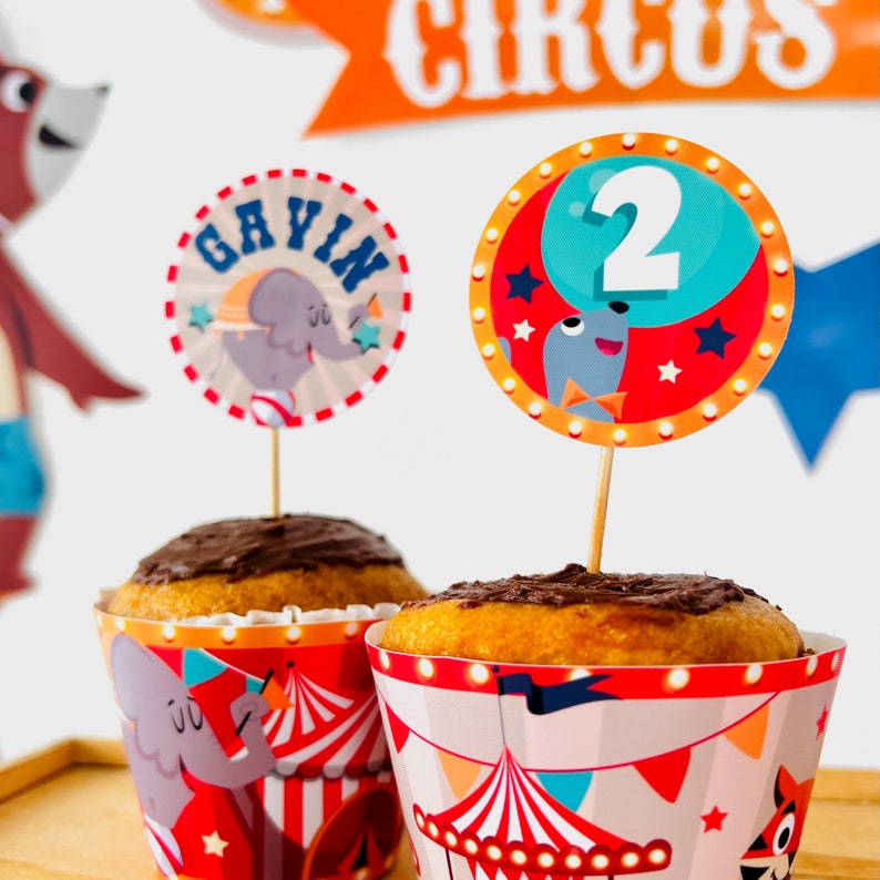 Circus Animals Party Cupcake Toppers Printable | Birthday Carnival Big Top Party Dessert Toppers, Greatest Magic Show Cake Toppers, Greatest Showman Party Decoration