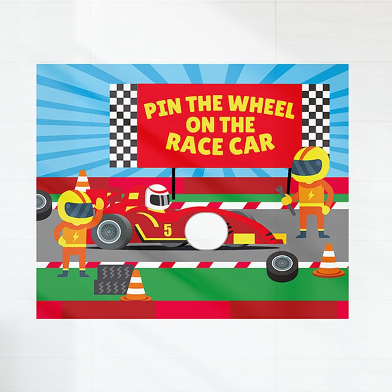 Race Car Party Game: Pin the Wheel, Editable Printable image 1