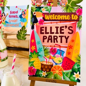 Luau Party Sign Printable/ Hawaiian Tiki Party Welcome Sign/ Tropical Summer Party Decor Editable Printables