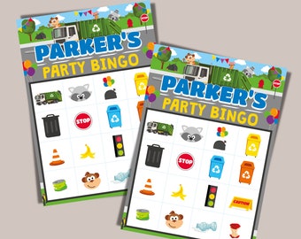 Vuilniswagen Party Bingo Game / Trash Bash Verjaardag Bingo Kids Party Game Bewerkbare afdrukbare