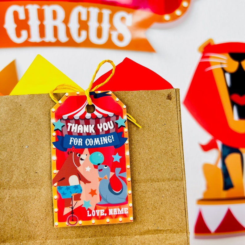 Circus Animals Party Favors Gift Tags Printable | Birthday Carnival Party Tags, Greatest Show, Circus Big Top Party Gift Labels, Carnival Party Favors