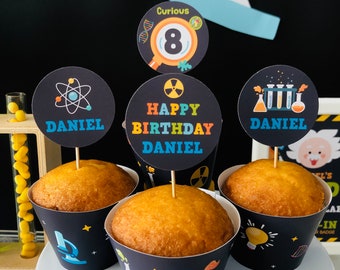 Mad Science Party Cupcake Toppers, EDITABLE Party Printable