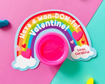 Won-DOH-ful Rainbow Play-Doh Valentine Favor Card Printable