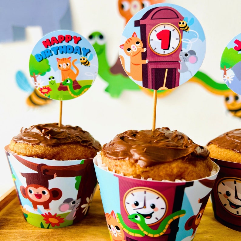 Hickory Dickory Dock Party Cupcake Toppers | Nursery Rhymes Party Food Dessert Topper | Mouse went up the Clock Party Decor | First Birthday Party Food Table Decor | Dessert Toppers