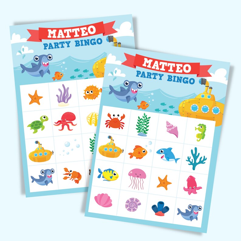 Yellow Submarine Party Bingo/ Under the Sea Party Game