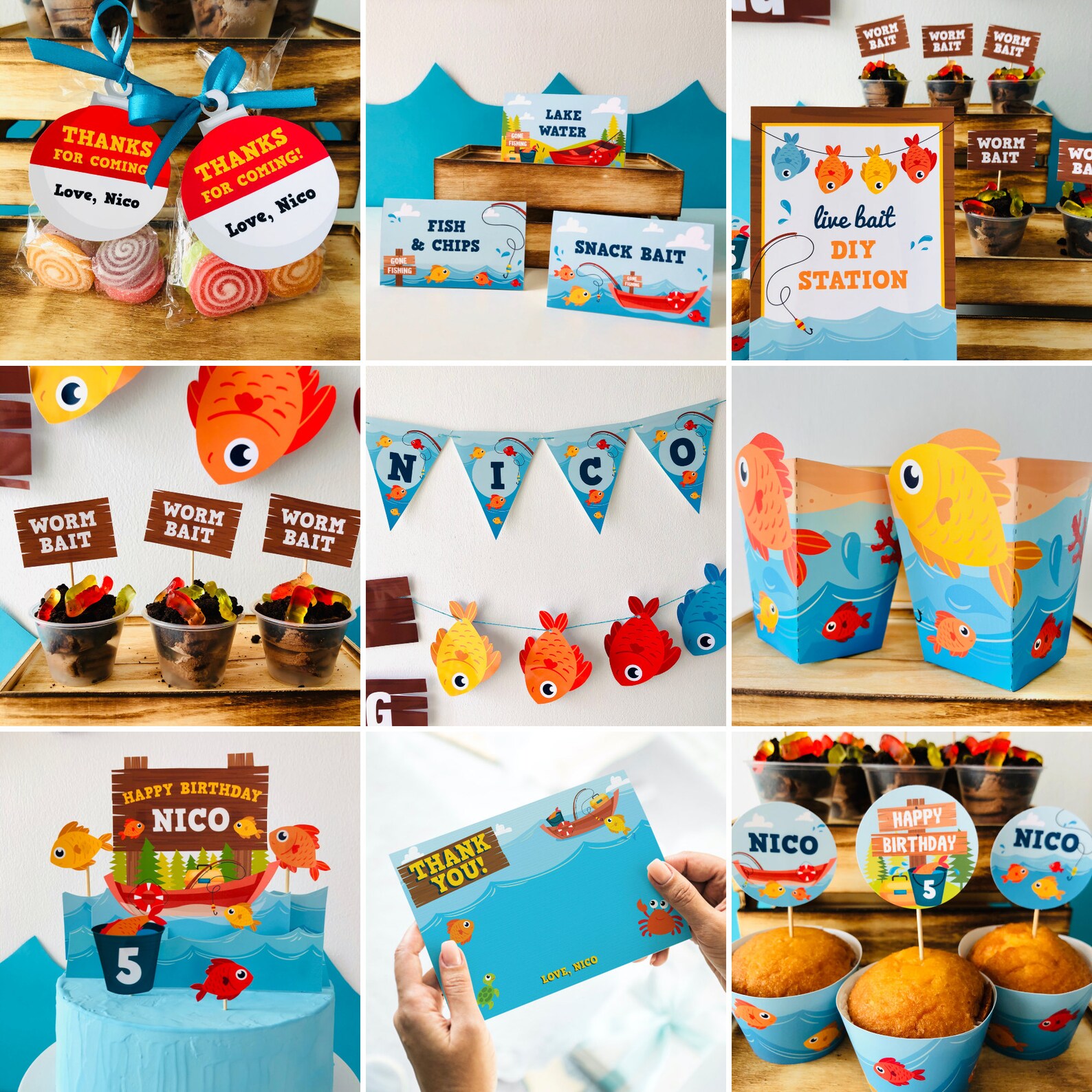 Fishing Party Decorations Printables Editable / Gone Fishing - Etsy