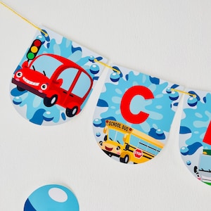 Car Wash Transportation Birthday Banner Printable/ Carl&#39;s Car Wash Party Banner Decorations/ Vehicles Banner Editable Party Printable