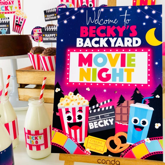 Movie Night Party Welcome Sign Editable Printable/ Backyard Movie Night Girl Party Sign Printable Il_570xn